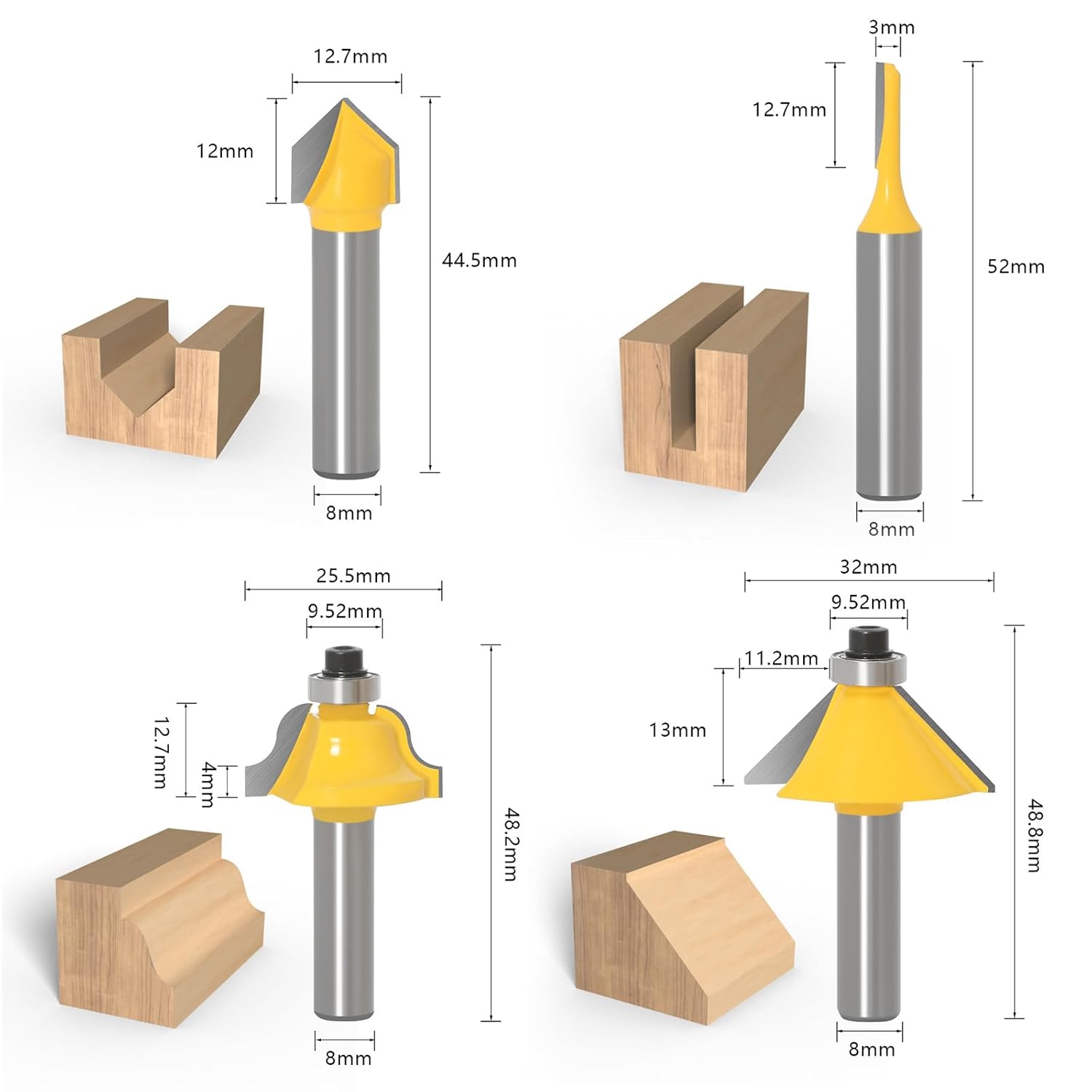 Router Bit Set 12-Piece High Precision (8 mm Shank)